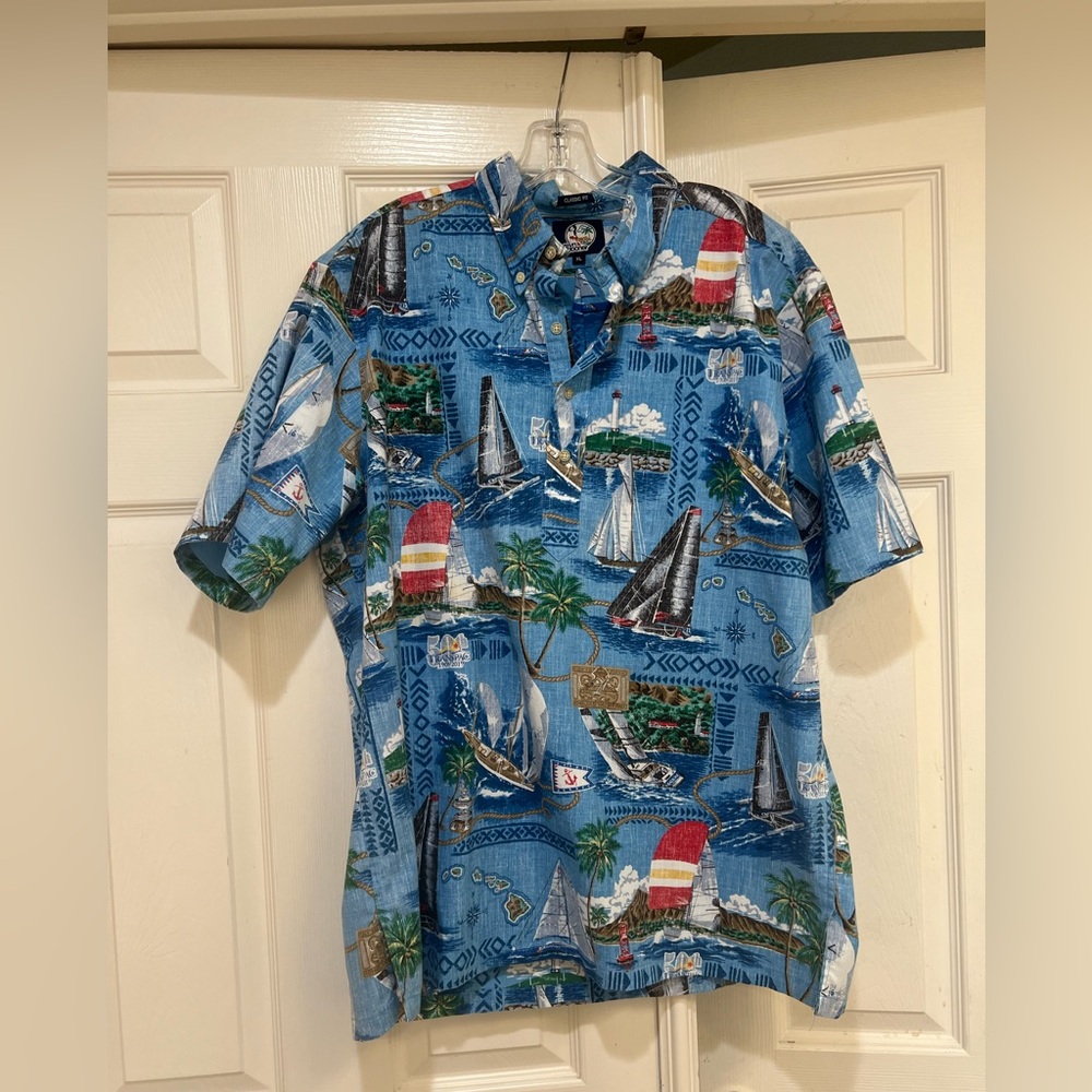 Reyn Spooner Men`s XL 1/3 Buttons 50th‎ Transpac 1906-2019 Hawaiian Shirt Polo
